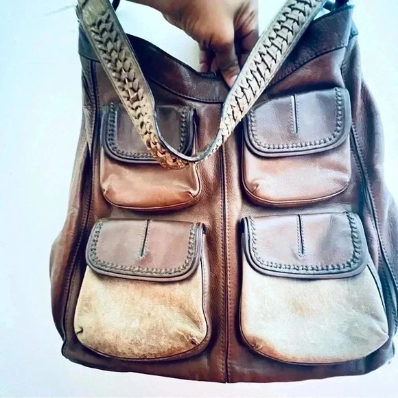 BANANA REPUBLIC BROWN PEBBLED THICK LEATHER SHOULDER  BAG - Picture 5 of 17